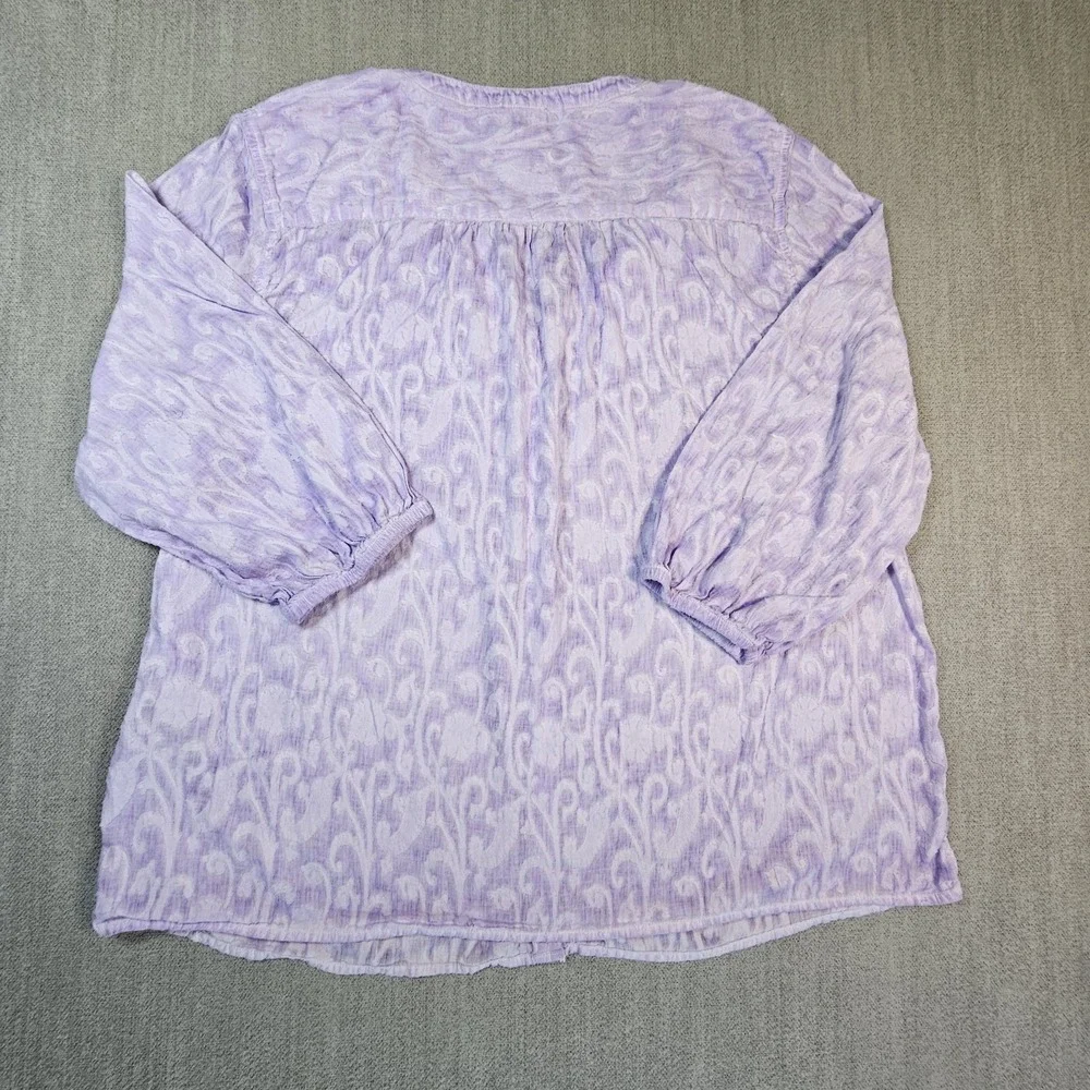 Chicos Women's Purple Blouse 3/4‎ Sleeve 100% Cotton Size 3